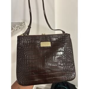 Vintage Y2K Nine West Patent Leather Croc Crossbody Brown Pocket Bag Kisslock